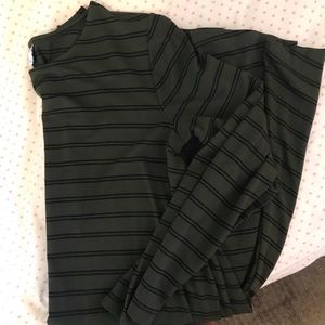 Olive green & black striped long sleeve tee dress
